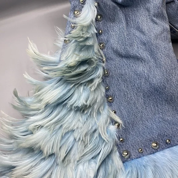 Vintage Levi’s redesign by Charlotte f with real feather detail o de legs sides